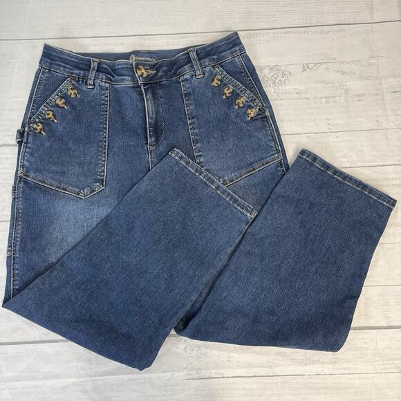 Democracy Jeans Pants sz 10 Pet Denim "Ab"solution Stretch Cargo Buttons Pockets - Picture 2 of 14